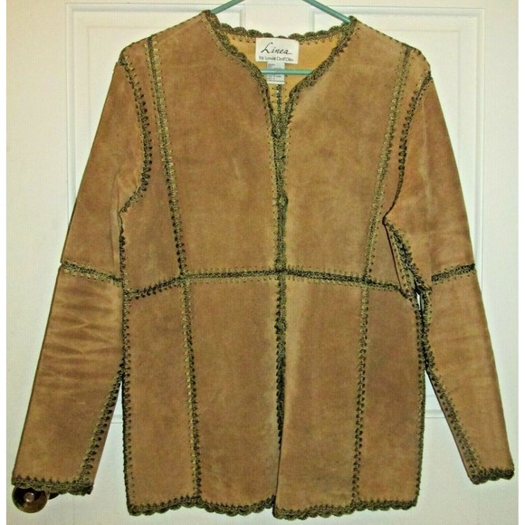 Linea by Louis Dell'Olio Brown 100% Suede Leather Patchwork Boho Jacket Top S - Picture 1 of 12